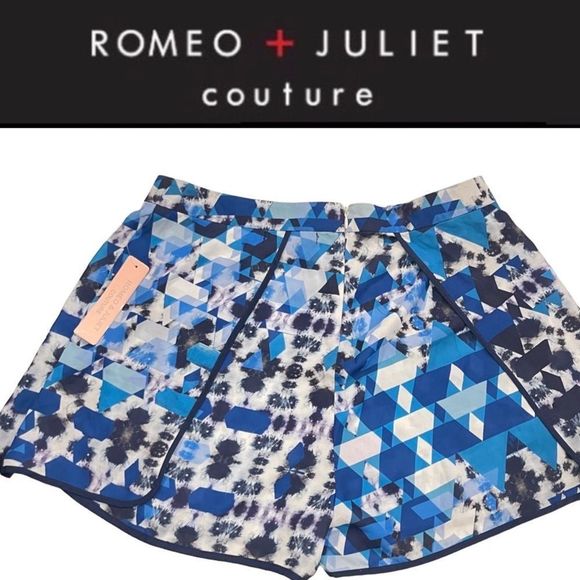 New Romeo & Juliet Couture Blue Multi-color Geometric Silky Fashion Shorts - Picture 3 of 13